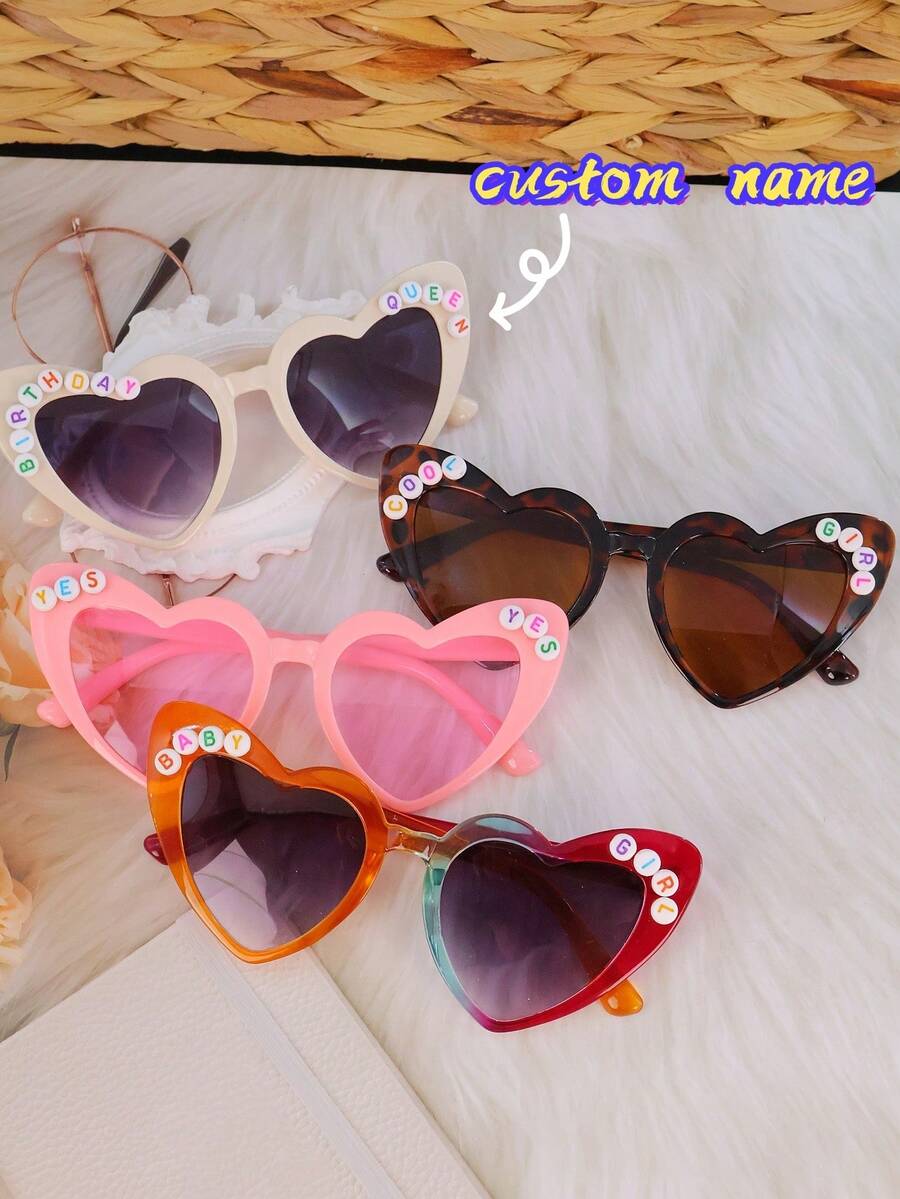 1 PC Personalized Name Sunglasses, Custom Sunglasses For Woman, Heart Shaped Sunglasses Personalized Name Glasses, Bridesmaid Glasses, Newlyweds Glasses, Bridal Sunglasses, Wedding Glasses - Random Colored Letters - View 1