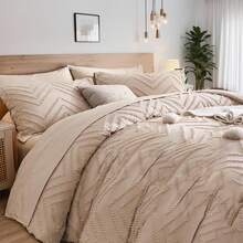 7-Piece Cozy Tufted Comforter Set For King - Soft Microfiber, Lightweight, Breathable - Twin/Full/Queen/King, And Bed In A Bag, Suitable For All Seasons, Comes With Comforter, Flat Sheet, Fitted Sheet , PillowSham And Pillowcases, Ideal Gift,Room Decro - 卡其色-03 - 查看 3