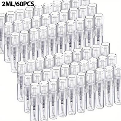 60pcs 2/3/4/5ML Refillable Plastic Mist Sprayer Bottle, Mini Perfume Atomizer Makeup Container, Unisex Travel Size Gift For Parents And Friends