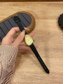 1pc Triangle Watch Gold Dial Brown/Black Strap Simple Quartz Movement Watch Suitable For Daily Decoration - one-size - View 6