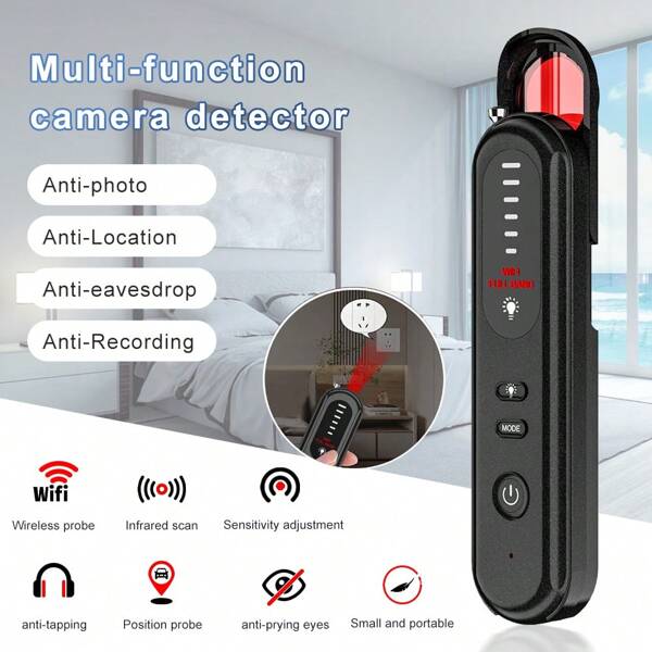 Hidden Camera Detector - 2025 Camera Detector, Hidden Device GPS Detector, Insect Detector, Suitable For Hotels, Travel, Offices, 5-Level Sensitivity (Black)