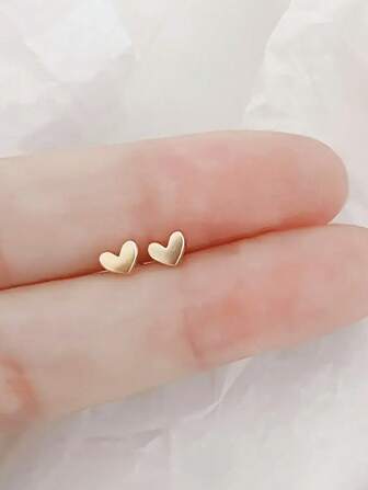 2pcs Mini Heart Stud Earrings, Delicate Fashion Small Cute Everyday Versatile Earrings