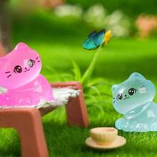 6/12/24 szt. Świecące miniaturowe żywiczne figurki kotów, małe, malutkie figurki kotów do ukrycia, świecące w ciemności, miniaturowe figurki do dekoracji krajobrazu mikro ogrodu, rękodzieło, upominki na przyjęcie, zabawki (losowy kolor)