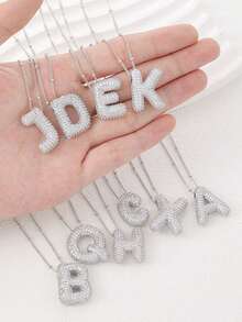 1個時尚氣泡啟發的立體氧化鋯氣球和字母吊墜，豐滿的26個字母頸鏈適用於女性 - XT-394 - 查看 2