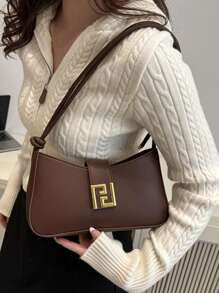 Stylish French Simple And Elegant One-Shoulder Underarm Bag Commuter Commuter Everything With Metal Decorative Buckle Design Spring Underarm Baguette Bag