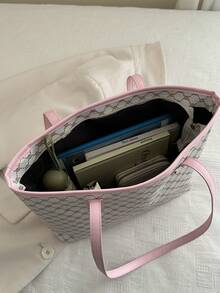 大容量女士通勤包，个性化手提包，2025新款精致小众单肩包，高品质女士包 - 粉色 - 查看 8