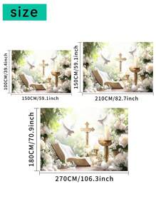 1 Stück florale Erste Heilige Kommunion Taufe Fotografie Hintergrund Gott segne weiße Blumen Friedenstauben goldenes Kreuz Partybanner 150 x 100 / 210 x 150 / 270 x 180 cm Hochzeit Babyparty Geburtstag Fotohintergrund für Innen- und Außenbereich Dekorationsbedarf