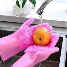 Silicone Dishwashing Gloves - Waterproof & Heat Resistant Kitchen Cleaning Gloves With Built-In Scrubbing Brush - Extra Thick, Durable & Comfortable, Suitable For All Household Work, Multi-Size Gloves | Flexible Cleaning Gloves | Heat Resistant Gloves