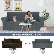 YSTYLE 1/2/3/4 Seater Sofa Cover With Armrests, Modern Jacquard Stretch Elastic, Scratch-Resistant, Non-Slip, Washable, Pet-Friendly Sofa Protector For Living Room And Balcony - Dark Grey - View 6