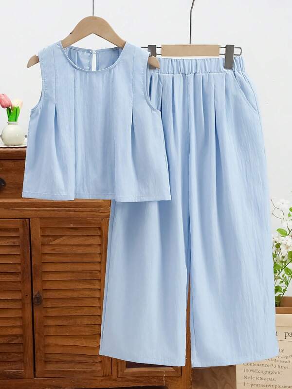Tween Girl Outdoor Sleeveless Jumpsuit Summer Set
