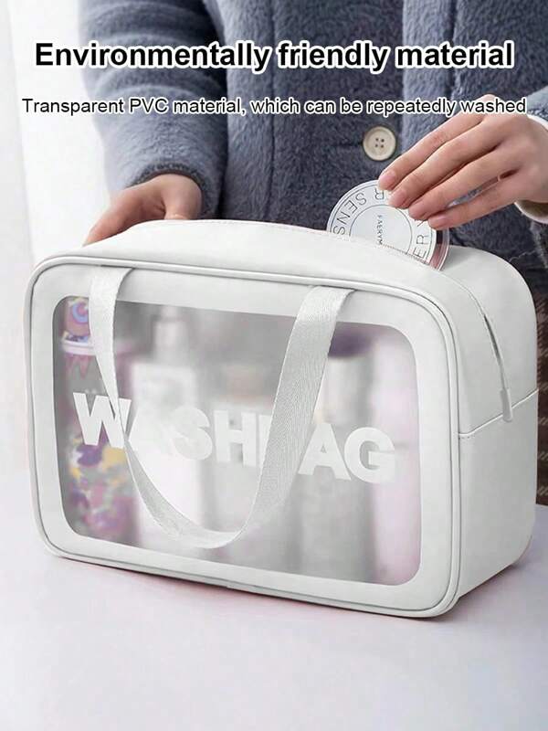 Large Capacity Waterproof Makeup Organizer For Women And Men With Portable Transparent Design And Double Handles - Perfect For Organizing Makeup And Hygiene Products Makeup Bag, Makeup Organizer, Hygiene Bag, Travel Makeup Organizer, Bathroom Bag, Back To School Essentials, Travel Essentials, Beach Bag, Beach Essentials, Beach Towel Organizer, Beach Accessories, Beach Supplies, Vacation Bag, Summer And Holiday Vacation Essentials