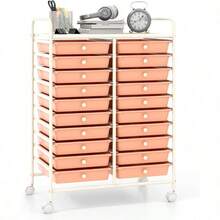 20 Drawers Rolling Cart, Mobile Storage Drawer Cart, Classroom Organizer Cart For Office School Supplies Tools Scrapbook Paper Craft Small Printer, Utility Cart On Wheels, Peach - Peach Fuzz - View 2