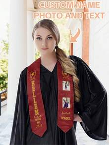 1pc Customized 2025 Graduation Shawl, Personalized Logo, Text, Photo Graduation Shawl Trim, Select Quality Graduation Shawl, 6 Colors Available, Customized According To Your Design, Graduation Gift Idea, Quality Wrinkle-Resistant Fabric, Classic Arrow-Shaped Design To Capture Memorable Graduation Moments - Multicolor - View 3