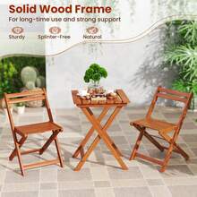 3 PCS Outdoor Wood Bistro Set W/ 2 Folding Chairs & Dining Table For Backyard - 柚木油飾面 - 查看 6