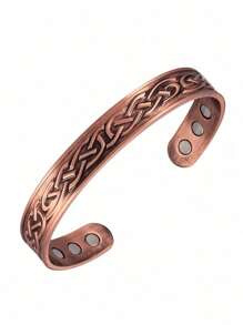 1 Stück Vintage Geschnitztes Armband Für Männer Aus Rotem Kupfer Mit Magneten Und Einstellbar, Ideal Als Festivalgeschenk, Für Partys, Reisen Oder Den Täglichen Gebrauch, Inklusive Einer Geschenkbox Zur Förderung Der Blutzirkulation
