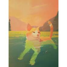1 pièce Affiche imprimée d'art mural représentant un chat coloré, un dinosaure mignon, un hibou, un chat roux, un chien maximaliste. Peinture sur canevas pour décoration de la maison dans les salons, chambres à coucher, salles à manger. Cadres modernes en option, ainsi que des affiches murales, des peintures sur canevas et des cadres réutilisables