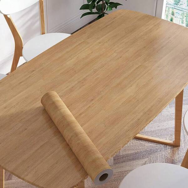 1 Roll Waterproof PVC Wood Grain Adhesive Contact Paper, Removable, Washable, Suitable For Living Room, Kitchen, Bedroom, Dorm Wallpaper, Furniture Renovation