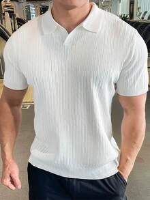 Men's Solid Color Rib-Knit Short Sleeve Casual Sweater, Summer - White - View 1