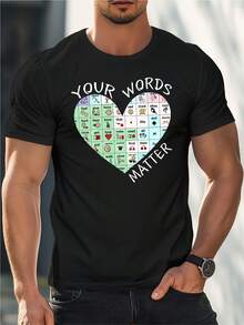 Men's T-Shirt With "Your Words Count" , Men's T-Shirt With Round Neck, 220 G/M², For Summer, Made Of Pure Cotton, Short Sleeves (1 Piece) - 黑色 - 查看 1
