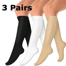 3双装女士压缩袜，渐变压力隐形防滑透气，适合跑步、徒步、旅行、健身、飞行等场合，舒适保暖。 - 彩色 - 查看 8