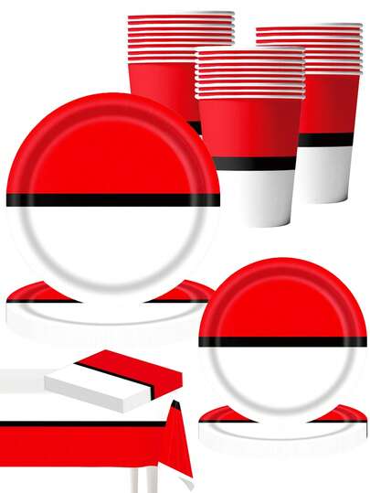 10PCS Cartoon Animated Birthday Party Supplies Include 7-Inch/9-Inch Plates, 9OZ Cups And Napkins And Tablecloths 71 "X 42" Video Game Themed Party Tableware