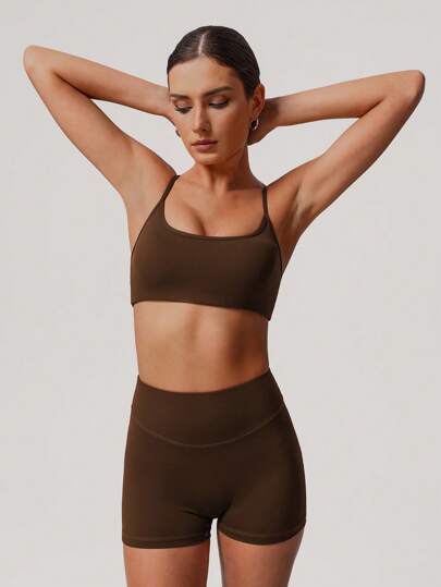 Sodalemon Women Fitness Backless Straight Strap Yoga Training Sport BH view 7