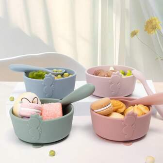 2 Pieces Set Silicone Baby Bowl Set | Seahorse Themed Bowl With Anti-Slip Suction Base + 120mm Ergonomic Spoon (6 Colors) - CE Certified, Dishwasher & Microwave Safe, For 0-3Yrs Toddler Feeding Leakproof Self-Feeding Friendly Shatterproof