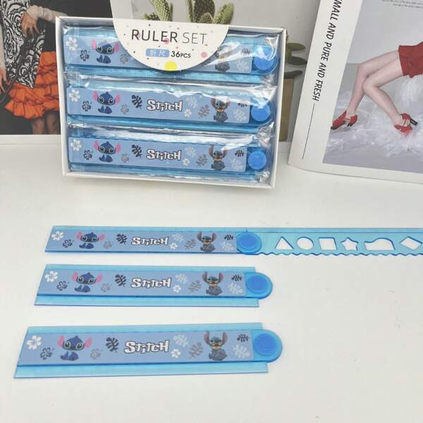 Disney 1 pieza Regla de acrílico con purpurina y efecto líquido con tema de Stitch de Disney, de color azul, adecuada para útiles de oficina, regalos de cumpleaños, útiles escolares y vuelta al cole