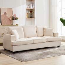 Korser 89" Chenille Sofa 3 Seater Couch With Extra Upholstered Deep Seats For Living Room,Removable Cover - 米色 - 查看 1
