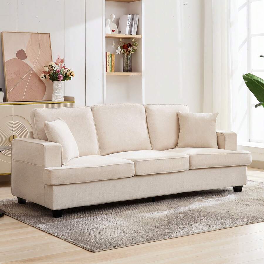 Korser 89" Chenille Sofa 3 Seater Couch With Extra Upholstered Deep Seats For Living Room,Removable Cover - 米色 - 查看 1