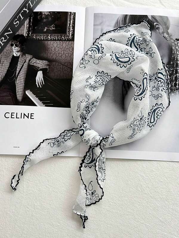 Women Bandana Polyester Paisley Pattern Floral Print Neckerchief, Fashion Head Scarf, Hairband, Vintage Shawl For Women