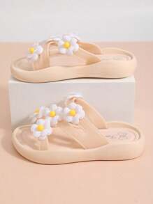 1 Pair Girls 2-8 Years Floral PVC Anti-Slip Water Sandals, Flat Princess Style Beach Slippers