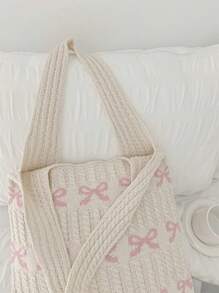 Colorblock Bow Design Crochet Tote Bag, Large Capacity Multi-Function Commuter Knit Hobo Bag, Fashion Women's Casual Shoulder Bag, Y2K Gifts, Vacation, Beach Bag, Mother's Day & Wedding/Bridesmaid Gifts