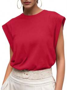 GRECERELLE Women 2025 Cap Sleeve Tops Summer Casual Tee Shirt Loose Crew Neck Basic Tank  Work Vacation Outfits (S-2XL) - Red - View 1