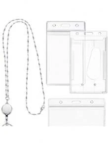 1 Set Women Badge Lanyard Badge Necklace Retractable Badge Reel With 2 ID Card Holders, Girl Necklace Nurse Office Worker, Back To School Season