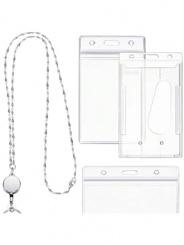 1 Set Women Badge Lanyard Badge Necklace Retractable Badge Reel With 2 ID Card Holders, Girl Necklace Nurse Office Worker, Back To School Season