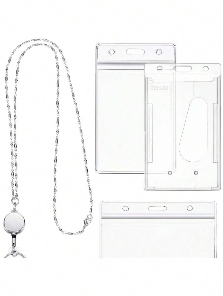 1 Set Women Badge Lanyard Badge Necklace Retractable Badge Reel With 2 ID Card Holders, Girl Necklace Nurse Office Worker, Back To School Season