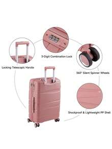 Living And Home 4-Piece (Lightweight PP) Lockable Suitcase Set – 14"/20"/24"/28" Expandable Luggage With Silent Wheels & TSA Lock – Nesting Design For Compact Storage - Rose Gold - View 4