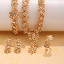 Set de joyería de 4 piezas de espiga de trigo con cristales para mujer, estilo clásico de verano, compuesto por 1 collar + 1 pulsera + 1 anillo abierto + 1 pendientes, hecho de aleación de zinc con cristales, con un estilo lujoso y elegante, sexy y encantador, apto para uso diario, vacaciones, fiestas, Navidad, Acción de Gracias, bodas, cumpleaños, regalos de aniversario