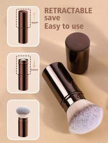 3支装专业可伸缩面部化妆刷，腮红粉底刷，合成软毛刷，适用于液体化妆品，适合居家或外出使用，包括粉底刷、遮瑕刷、腮红刷、修容刷、古铜粉刷、散粉刷等。 - 咖啡棕 - 查看 5