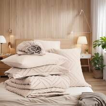 7-Piece Cozy Tufted Comforter Set For King - Soft Microfiber, Lightweight, Breathable - Twin/Full/Queen/King, And Bed In A Bag, Suitable For All Seasons, Comes With Comforter, Flat Sheet, Fitted Sheet , PillowSham And Pillowcases, Ideal Gift,Room Decro - 卡其色-03 - 查看 5