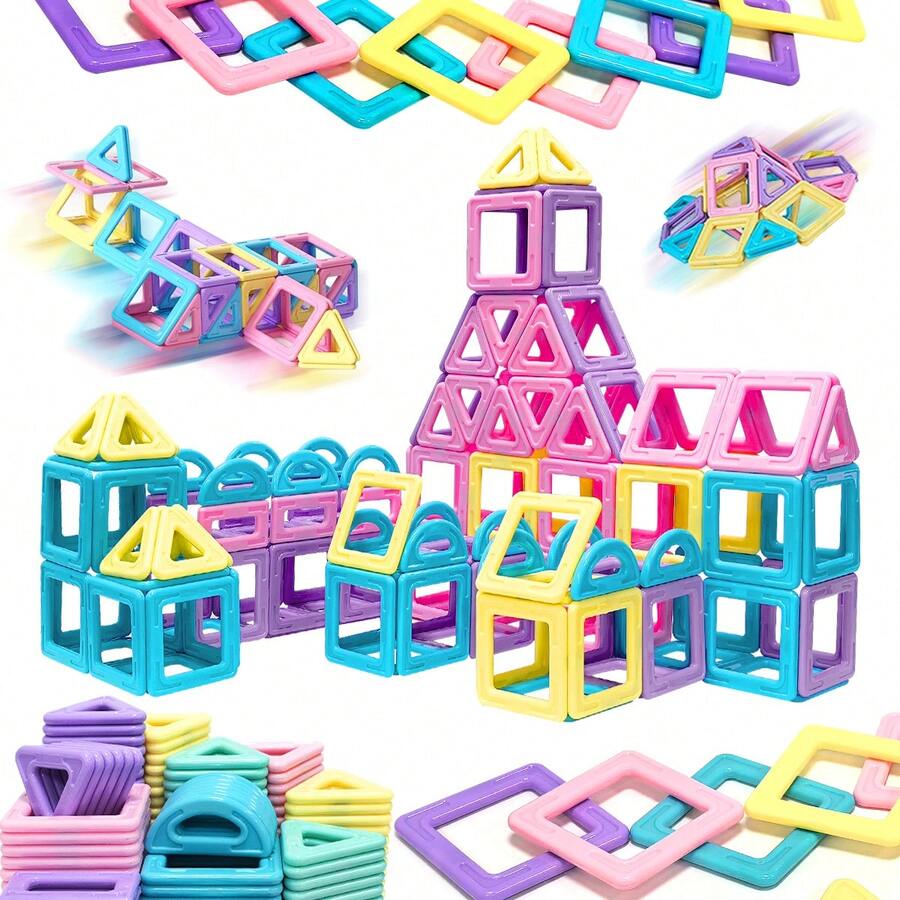 磁性积木玩具,马卡龙磁性积木 STEM 玩具 3D 创意和教育建筑玩具,适合 3 岁以上儿童生日节日礼物,颜色随机 - 彩色 - 查看 1