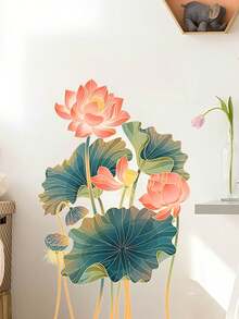 mama look 1 Pc Classic Lotus Flower, Leaf, Petal, Water Droplets Bathroom Tile, Wall Sticker, Self-Adhesive Removable PVC Wall Decal For Bathroom, Toilet - Multicolor - View 4