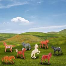 12pcs Mini World Famous Horse Figure Toys With Corral Fence Panel Accessory Playset, Realistic Horses Decorative Toys Set, Hand-Painted Pony Animals Educational Toy, Cake Toppers/Christmas Decor/Birthday Gifts For Boys & Girls - Multicolor - View 10