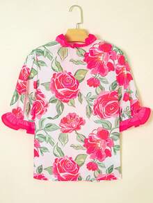 Acelitt Casual Ruffle V-Neck Short Sleeve Printed Pullover Top, Summer - Multicolor - View 6