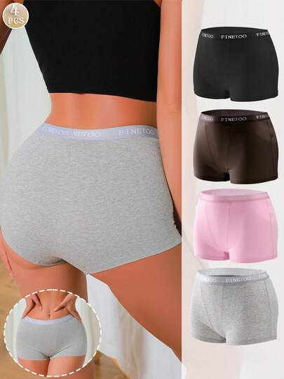 4 件套女士多色 100% 纯棉舒适透气休闲/运动内裤，浪漫法式成熟魅力，优雅面料低腰字母带，适合所有季节，舒适透气的低腰三角裤