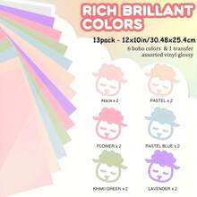 12+1 Pack Pastel Heat Transfer Vinyl - 12 X 10 Inches, Includes 6 Bohemian Color Craft Vinyl Glossy Pastel Sheets, Iron-On Vinyl Craft Cutter For DIY Projects, Compatible With Silhouette Cameo - Mixed Colors - View 4