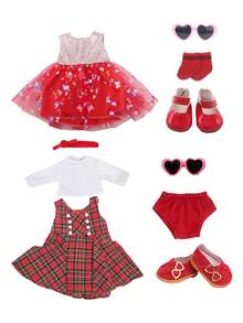 10 件/套红色时尚娃娃衣服，包括娃娃裙、眼镜、鞋子、内衣、袜子 - 适合小女孩的生日或节日礼物