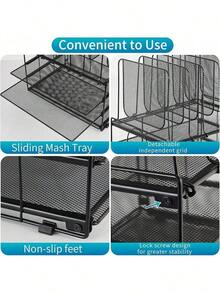 3 Tier Desk File Organizer With 5 Section Vertical File Holder, Metal Paper Tray File Holder Sorter Desk Organizers And Accessories For Office School, Detachable File Organizer For Desk(Black) - Black - View 4