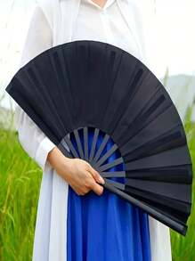 Large Clap Fans For Line Dancing Folding Hand Rave Fan Nylon Cloth Foldable For Line Dancing Festival Craft Dance Decoration For Party Favors(Simple Pattern,Black) Summer Cooling,Beach,Travel